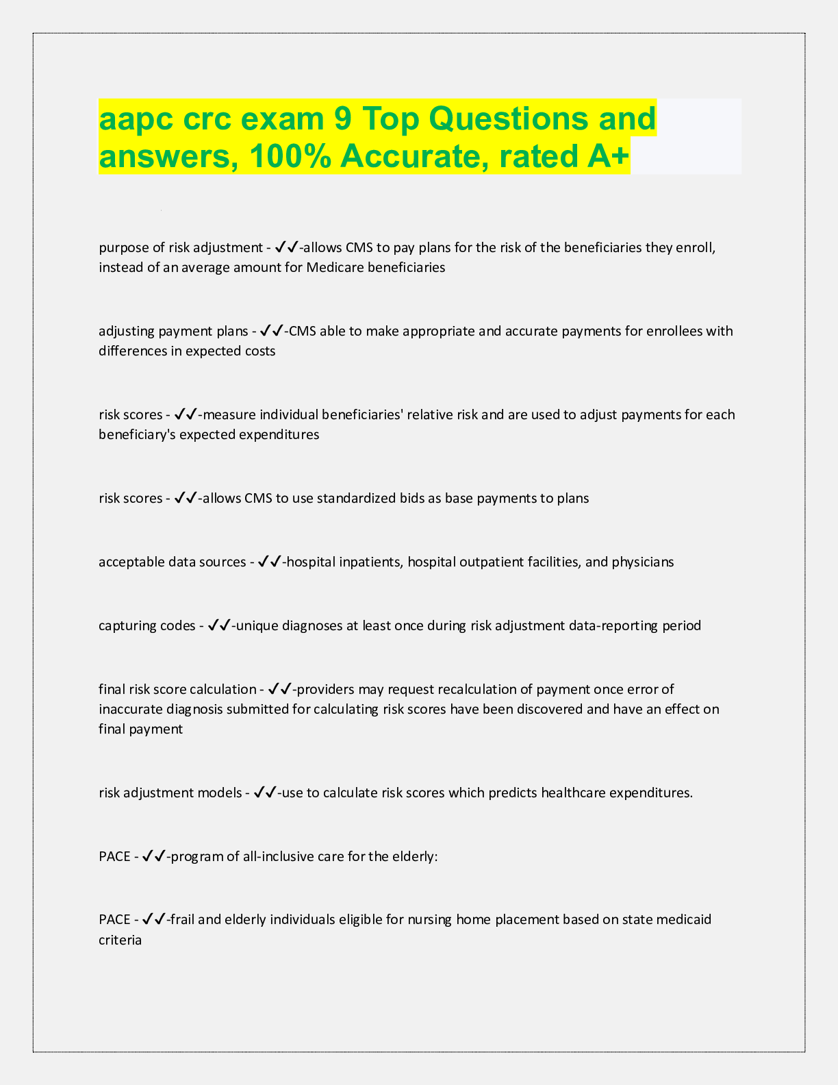 Preview image for aapc crc exam 9 Top Questions and  answers, 100% Accurate, rated A+